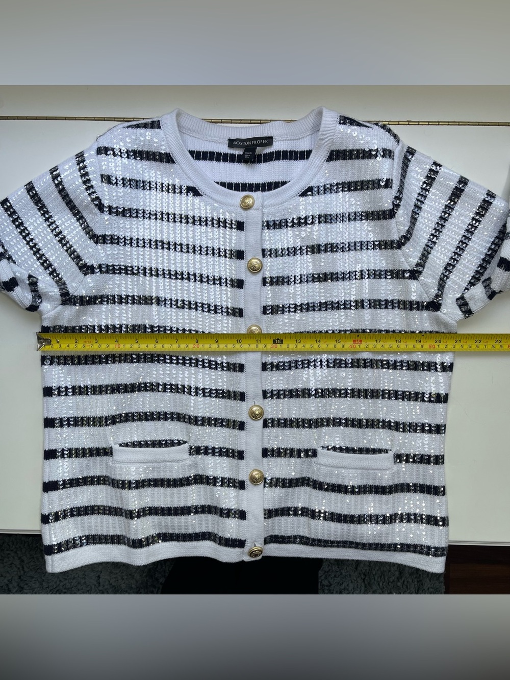 NWOT Boston Proper Navy & White Sequins Stripe Button Front Cardigan XL - Picture 13 of 16